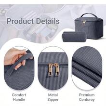 MAGEFY Neceser de Maquillaje Gran Capacidad Bolsa de Viaje Con Asa Resistente y Cómoda Cosmetiquera Portátil para Muchas Ocasiones para Mujeres-Gris - Gris - Ver 4