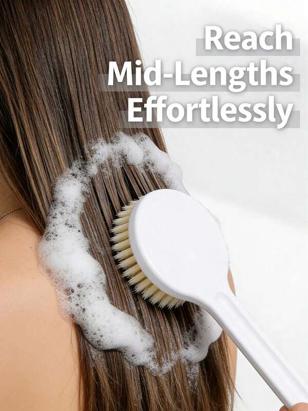 1支长柄软毛沐浴刷 - 符合人体工学设计，可去角质、按摩和清洁背部，促进血液循环和脂肪燃烧 - 白色塑料，男女通用 - 浴室配件沐浴刷 | 中性色沐浴刷（颜色/款式随机）