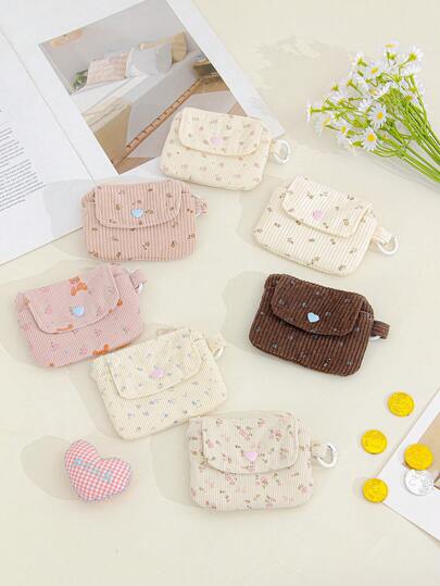 1Pc Cute Corduroy Disty Floral Pattern Printing Multi-Functional Double-Layer Coin Bag Wallet Purse Card Holder Earphone Bag Lipstick Bag Mini Makeup Bag Coin Purse,For Travel, School And Daily Commute Use,Mom Gifts Gift For Friends,Student And Teachers Bridesmaid Gifts Christmas Gifts Travel Essentials Cruise Essentials Daily Essentials