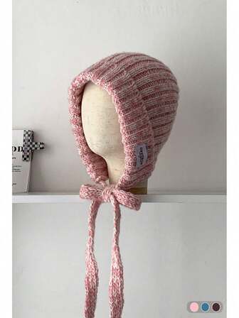 Fleecefodrad vintage blandfärgad randig stickad mössa för kvinnor, höst/vinter varm hörselskyddande mössa