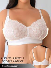 MIOTAN Sujetador inalámbrico de encaje para mujer de talla grande, con elevación y soporte, con copa acolchada - Blanco - Ver 4