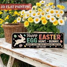 1pc Vintage Easter Bunny Decorative Sign | "Happy Easter Egg Hunt Bunny" Wooden Wall Sign - 11.8x3.94 Inches, Farmhouse Style Spring Kitchen Wall, Perfect Easter Gift, For Friends - Multicolor - View 3