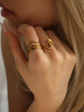 2 piezas Anillos abiertos de diseño único y minimalista de acero inoxidable