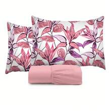 King Size 3-Piece Sheet Set, 400 Thread Count Cotton, Soft Touch, With Elastic And Printed Pillowcases, 50x70cm - Pink - View 1