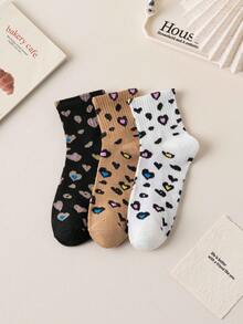 3/6/9 Pairs Leopard Print Mid-Calf Socks, Fashionable Women Socks For Autumn/Winter, Hand Wash & Machine Wash Christmas Gift - Multicolor - View 6