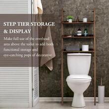 Ladder ShelvesMyGift - Estante Inclinado de 3 Niveles para baño está diseñado para colocarse sobre el Inodoro; Hecho de Madera en Color marrón Oscuro - Marrn - Ver 4