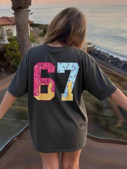 1 st flickor avslappnad tryckt rund hals kortärmad t-shirt, sommarkläder för student och ungdom - färgglad numerisk t-shirt ger glädje och lycka till varje barn!