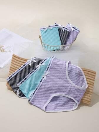 Paquete de 6 bragas triangulares de contraste de color con letra, suaves y cómodas, de estilo deportivo, adecuadas para estudiantes y uso diario