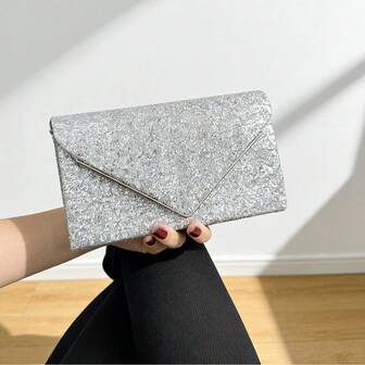 Bolso plegable cuadrado brillante con cadena de lentejuelas, perfecto para bodas, fiestas, cenas y banquetes. Combina perfectamente con vestidos de fiesta, accesorios de graduación, vestidos de lentejuelas y elegantes para mujeres.