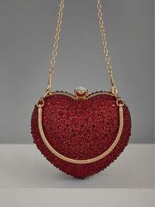 女士优雅心形晚宴包，链条单肩斜挎包，时尚手拿包，适合派对和各种活动，也可作为情人节礼物 - 紅色 - 查看 3