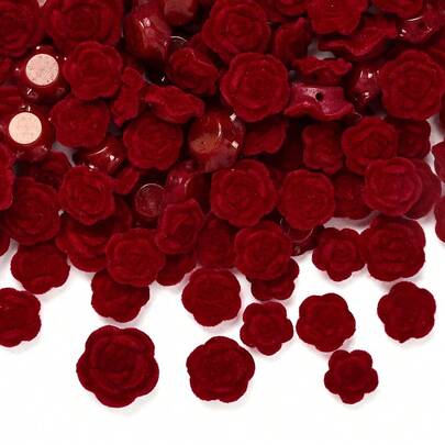 30pcs Resin Red Flocked Rose Flat Back Pearls - Glossy Finish, 4 Sizes (12/14/16/20mm), Suitable For Jewelry Making, Wedding Bouquets, Hair Clips, Phone Case Decor - Valentine's Day, Mother's Day Craft Supplies