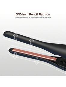 UKLISS 2-In-1 Mini Hair Styling Tool: 1/3 Inch Pencil Flat Iron (Straightener & Curler) - Portable Travel-Friendly, Adjustable Temp, Auto Shut-Off | For Women, Short Hair, Pixie Cut & Beard | Sleek Black Design With Copper Accents (Black & Gold) - View 3