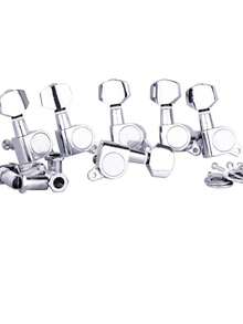 6 Clavijas de afinación en Línea para Guitarra Eléctrica Con Bloqueo - Plateado - Ver 2