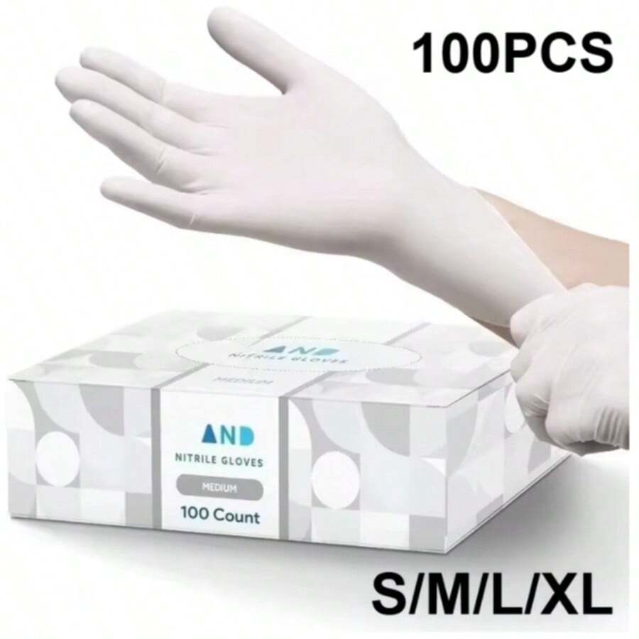 100pc 7 Colors Available Disposable Nitrile 3-Mil Latex Free Tattto Nail Hair Salon Cleaning Gloves - 白色 - 查看 1