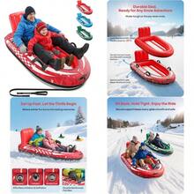 JIEXQPAU 2-Person Inflatable Snow Sled With Premium Canvas Cover Heavy Duty Sled With Backrest Reinforced Handles Snow Tubes For Adults Winter Inflatable Toys CHEN - Red - View 7