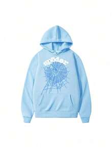 Y2K Pink Spider Graphic Hooded  Street Hip-Hop Spider Hoodies  Fashion Unisex Harajuku Vintage Long Sleeve Oversized Pullover Sweatshirt Top - Màu xanh nhạt - Xem 2