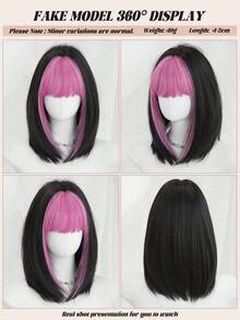 NAMM 14英寸时尚短直发万圣节假发，女士款，短直发假发，红色刘海，耐热纤维全机织假发，适合日常办公佩戴 - 角色扮演假发 - 樱花庆典魅力派对街头风摄影 - 女孩礼物假发配件 - 紅色 - 查看 6