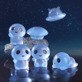 6 st självlysande astronautdekor i harts, ingen ström behövs, rymdtema ornament, lämplig för flygentusiaster, heminredning i vardagsrummet, astronautfigurer för kontoret, hartspyssel, festdekorationer, högtider, födelsedags-DIY-tillbehör mini-ornament