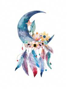 1件中东假日蓝月梦境吊坠，卧室、客厅、走廊、玄关背景墙装饰自粘纸，客厅、玄关、走廊背景墙艺术贴纸，营造卧室氛围自粘易安装贴纸 - 彩色 - 查看 11