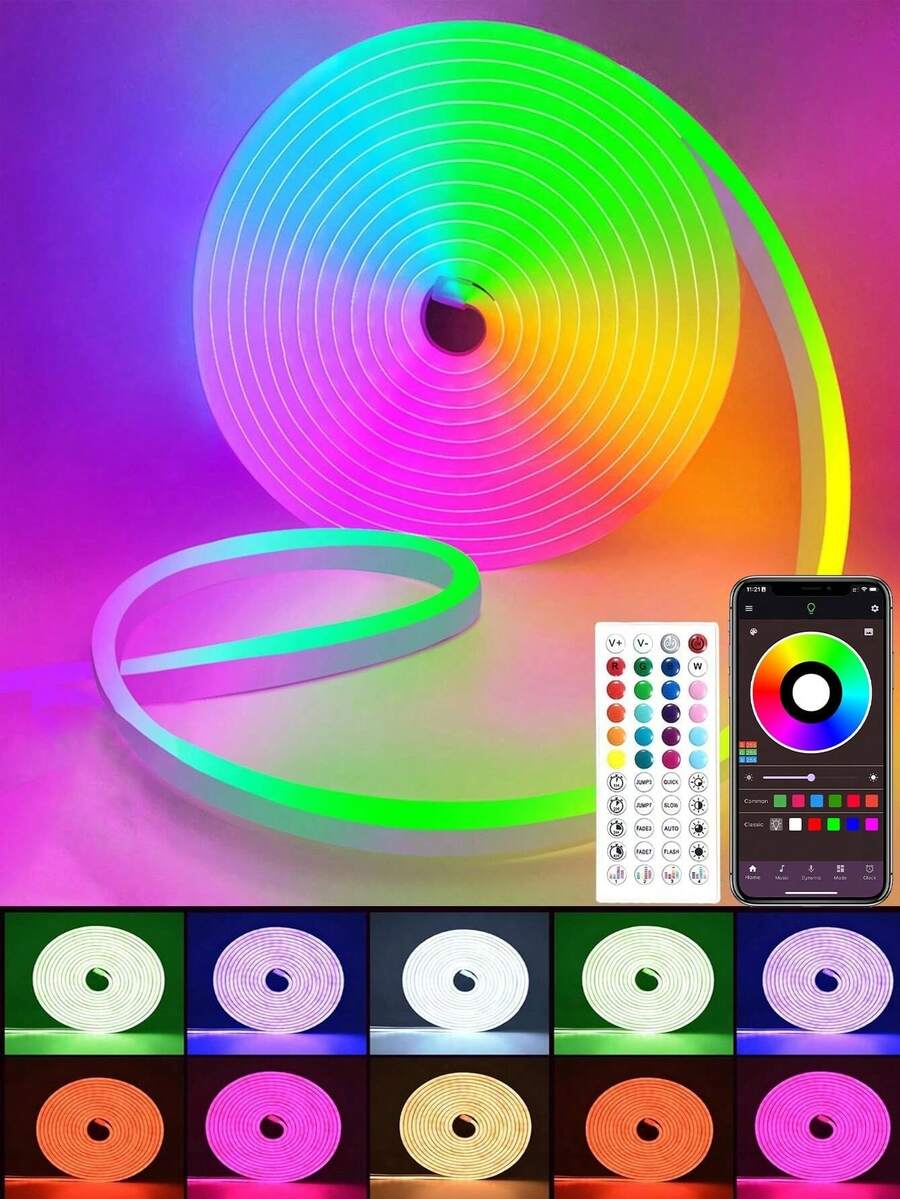 TYUTE 1PC Neon Light Flexible RGB LED Neon Light Strips, Equipped With A Remote Control For Intelligent Control Of The Light Mode, USB Interface For Convenient And Fast Power Supply, Available In Lengths Ranging From 3.28ft To 16.4ft, Multi-Color Lights Suitable For Christmas Atmosphere Decoration, Suitable For Valentine's Day Neon Light Strips In The Living Room - Multi-color light - View 1