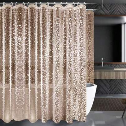 1pc Transparent Brown Pebble Pattern Waterproof Shower Curtain (PEVA Material), Plastic Bathroom Divider, Multiple Sizes Available, Bathroom Accessories, Waterproof And Moisture-Proof, Machine Washable, Suitable For Bathroom/Balcony Partition, Shower Curtain, Solid Color Curtain 71in*71in/71in*79in/32in*71in/60in*71in