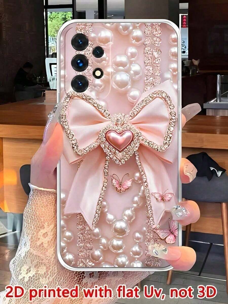 Pearl Shining Rhinestone Pink Bowknot  Phone Case Suitable For Compatible With Galaxy S21/22/23/24/25 Ultra/FE+,A73/72/71/55/54/53/52/51/35/34/33/25/24/22/16/15/14/13/12,And, Compatible With Iphone17,17AIR,16, 15, 14, 13, 12, 11, PRO MAX, X, XS, PLUS - 無色 - 查看 1