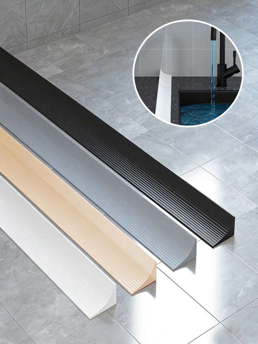 1pc Silicone Self-Adhesive Kitchen Sink Edge Water Stopper, 1m/2m Bathroom Vanity Countertop Water Barrier, Home Use Self-Adhesive Water Stopper - Multicolor - View 1