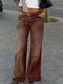 Women's Flared Jeans With Diamond Pockets - Mocha Brown - View 5