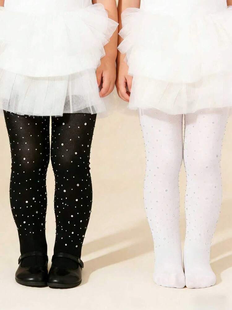 1/2pcs Girls/Toddlers White & Black Diamond Sheer Tights, Fashionable & Comfortable Opaque Pantyhose, Suitable For Weddings, Stage Performances, Birthday Parties, Paired With Dresses - Multicolor - View 21