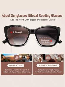1pcs Ladies' Bifocal Reading Sunglasses, Oversized Cat Eyes, Fashionable Sun Shading Reading Glasses Integrated With Spring Hinged Glasses - 太陽雙光 - 查看 7