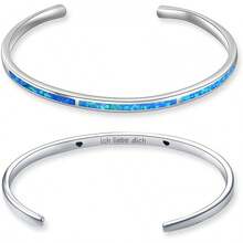 Women Accessory Sets - Blue Opal Bracelet Engraved 'I Love You' - View 10