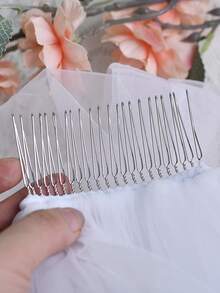 1pc 1 Meter Long Lace Applique Bridal Veil, Single Layer, With Metal Hair Comb, Elegant Minimalist, Suitable For Women's Wedding Dress Accessory Valentine's Day Accessories - 白色 - 查看 7