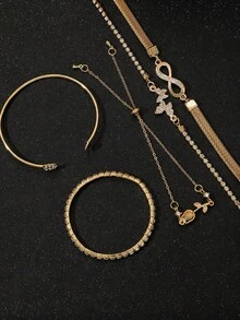 5件套时尚简约精致优雅的蝴蝶、爱心、花朵、郁金香、水滴造型手链，镶嵌闪亮水钻，饰以8字形无限符号钩扣，适合节日、派对、约会、送礼及日常佩戴，情人节、妈妈、母亲节礼物。 - 均碼 - 查看 6