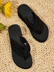 Sandale damă, stil european și american, ușoare și confortabile, papuci casual pentru interior/exterior, plajă și piscină, pentru vară; Sandale negre cu platformă pentru femei, pantofi casual versatile pentru toate anotimpurile - Negru - Vizualizare 2