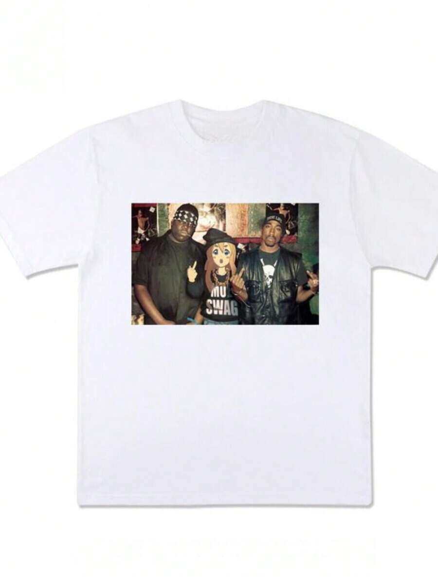 Fun Fusion B. I.G. Hip Hop Fashion Brand Tuparka Hip Hop Rap Anime Short Sleeve T-Shirt High Street - Blanco - Ver 1