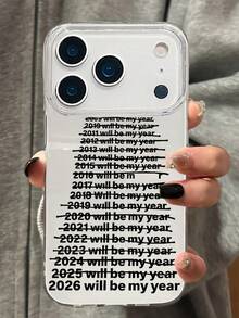 1个2026新款励志英文单词3D效果手机壳，兼容 17 Pro Max、17 Pro Air、16、15、14、13、12、11 Pro Max Plus，柔软果冻后盖 - 白色 - 查看 1