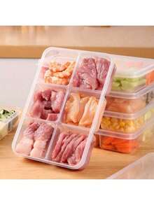 1 hộp đựng thực phẩm tái sử dụng 6 ngăn có nắp, hộp giữ tươi trong tủ lạnh, hộp nhựa trong suốt đựng trái cây, thịt và rau củ, hoàn hảo để sắp xếp tủ lạnh nhà bếp, hộp kín nhà bếp, sắp xếp thực phẩm, bữa ăn - Trong sáng - Xem 9