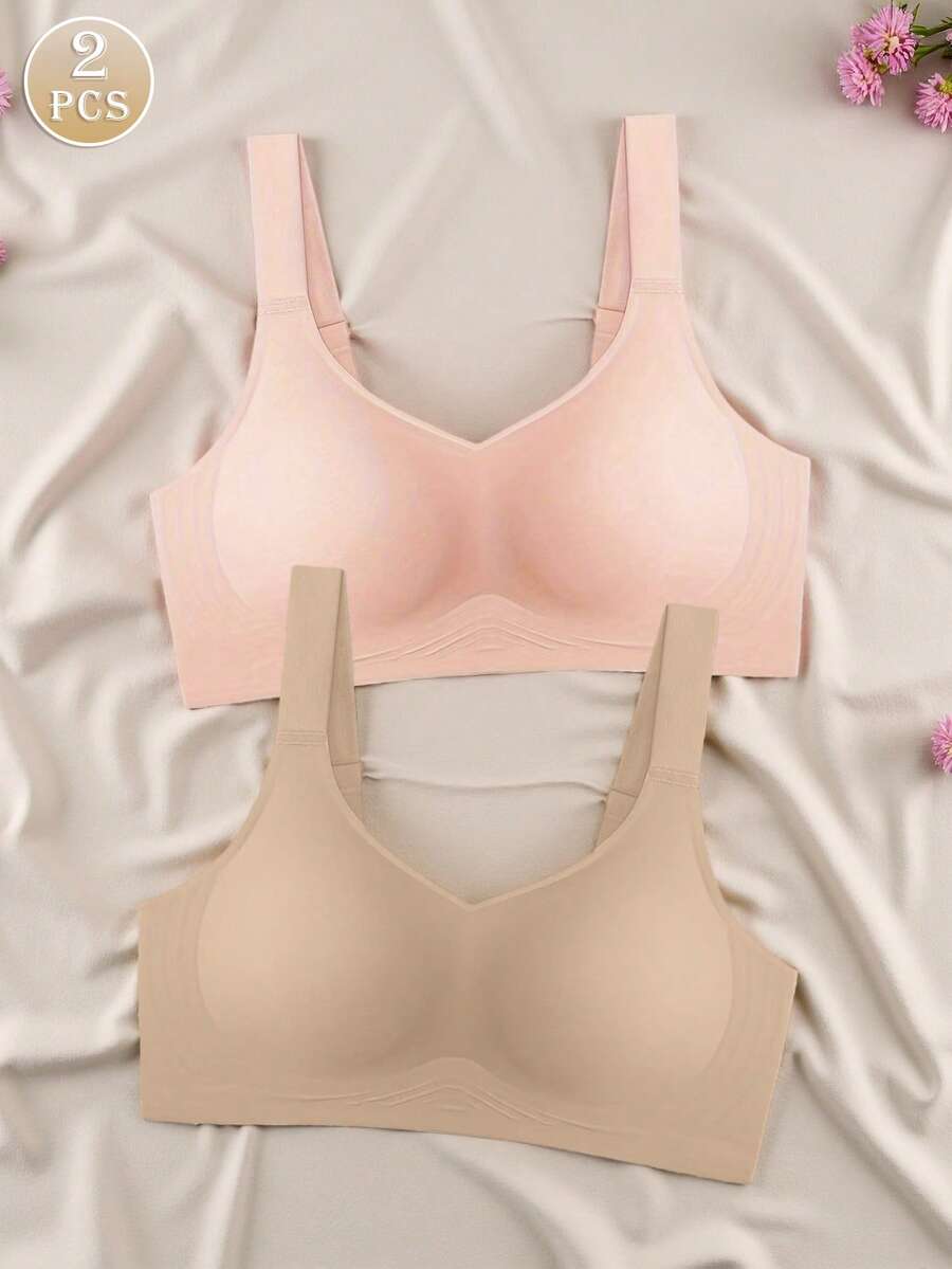 2pcs/Set Minimalist Comfortable Sports Bras For Women, Wireless, Solid Color - Multicolor - View 1