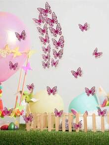 12 pièces Autocollants papillon creux - Décorations DIY pour la maison, le journal intime, la fête, les vacances | Outils décoratifs artisanaux populaires - Rose vif - Voir 6