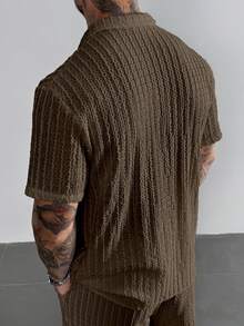 GloMan Men's Casual Holiday 2-Piece Set, Quality Striped Textured Solid Color Polo Shirt And Drawstring Waist Shorts Set, Lace Sheer Suitable For Summer, Suitable For Couple Dates, Suitable For Valentine's Day Gift - Brown - View 6
