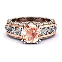 Anillo de compromiso solitario de plata de oro rosa 925 para mujer, clsico, novia, boda, accesorios populares - Cafetería + 10 - Ver 2