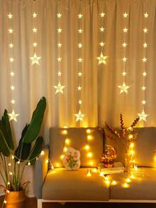1串2.1米72颗LED星形窗帘灯，电池供电，闪烁灯串，家居装饰LED仙女灯串，适用于房间墙面装饰、卧室装饰、婚礼派对节日装饰、户外花园树木装饰 - 彩色 - 查看 11