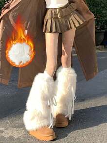 1Pair Solid Color Warm Fluffy Leg Fuzzy Leg Warmers , Plush Soft Furry Winter Warmers For Daily Wearing And Outings, Ins Style, Y2K Style, Suitable For Fall&Winter - Nhiều màu - Xem 2