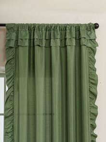 1pc Plain Voile Ruffle Edge Curtain, Nordic Luxury Solid Semi-Sheer Lightweight Soft Ruffle Edge Curtain, Suitable For Living Room, Bedroom, Party, Holiday, Home Decor - Green - View 5