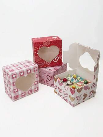 5 piezas/10 piezas Cajas de hornear de alta calidad para el Día de San Valentín, cajas de embalaje para pasteles de cumpleaños y postres, cajas de pan con ventana con forma de corazón para pasteles, pasteles, chocolates, galletas, fiestas, cumpleaños, bodas, reuniones, regalos, cajas para tartas