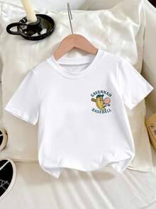 A Casual, Fashionable, And Comfortable Short Sleeved Baby Boy T-Shirt With A Cartoon Banana Image Print Pattern, Exuding A Childlike Cuteness That Is Suitable For Children's Baseball Themed Activities, Daily Outdoor Play, And Parent-Child Leisure Travel - 白色 - 查看 3