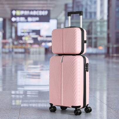 2 Piece 20 Inch Carry On Luggage With 14 Inch Cosmetic Case, Hardshell Trolley Suitcase With Lock & Spinner Wheels, Rose Gold Blue Black Pink