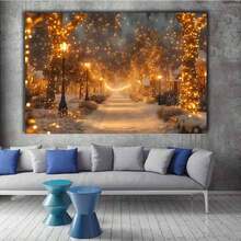 [2D Flat] 1pc Wooden Framed Canvas Painting - Enchanting Snowy Pathway, Ideal For Living Room & Bedroom Decor, Perfect Christmas Gift, Festive Home Accent|Winter Scene Art|Textured Canvas,Christmas Decorations - Đen và trắng - Xem 9