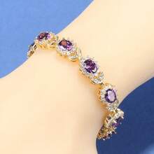 Vintage Luxury Fashion Jewelry Charm Chain Bracelet For Women Gift High Quality Colorful Cubic Zirconia Adjustable Length Suitable For Daily Christmas, Valentine's Day, Wedding Parties And Birthday Banquets - Purple - View 10