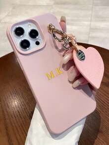 Personalized Customized Faux Leather Heart Charm Phone Case, Leather Heart Pendant Bow Decor Compatible With Apple 17 16 15 14 Pro Max 13 12 11 Plus - Black - View 6